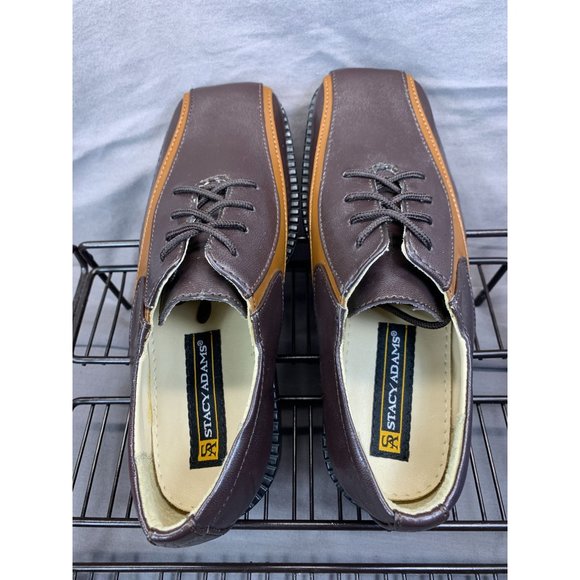 New Stacy Adams Shoes Boys Youth Two Tone Brown Lace Up Oxford Dress Leather Sz - Picture 5 of 10